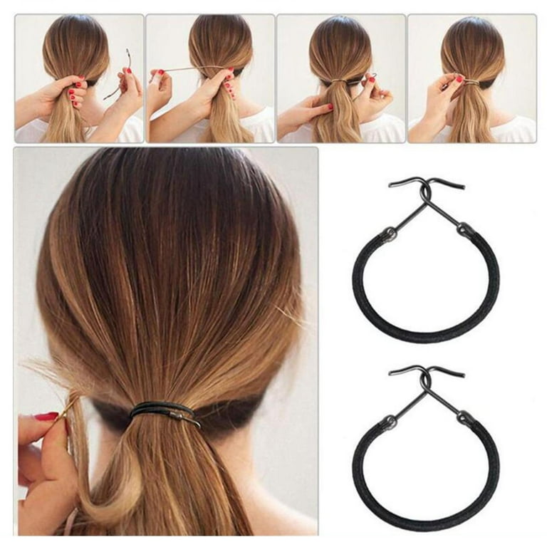 10Pcs Ponytail Hooks Holder Bungee Bands Hair Ropes Cord Elastic Clips Black