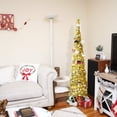 thumbnail image 3 of Pop Up Christmas Tinsel Tree with Lights - Collapsible Colorful Sequin Artificial Christmas Pencil Trees Decorations for Home Apartment Party Indoor Outdoor (5 Foot - Colorful Gold), 3 of 8