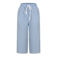 thumbnail image 6 of MIUOWANP Plus Size Women's Cropped Pants Wide Leg with Pockets Solid Color Drawstring Casual Long Pants Size XXXXL(16)Blue, 6 of 6