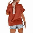 thumbnail image 4 of Womens Cotton Button Down Shirt Casual Short Sleeve Loose Fit Collared Linen Work Blouse Tops ,Button On Beach Tops Casual Blouses with Pocket, 4 of 5