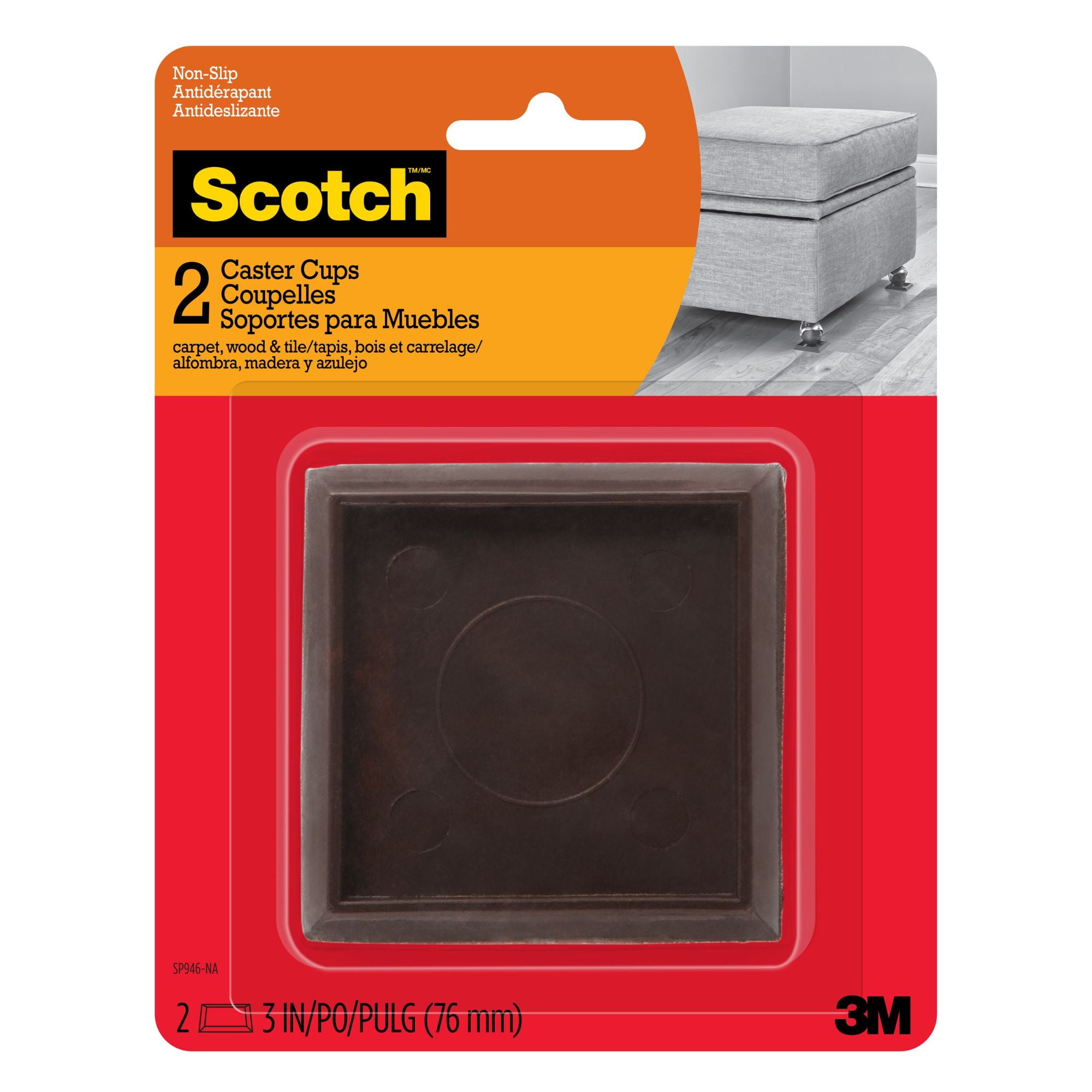 3M SP906NA Scotch Caster Cups 3 in. x 3 in. (Brown) *2pack