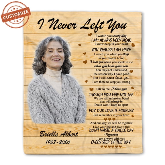 Customizaholic Personalized Memorial Blanket - I Never Left You Custom Photo Throw - Heartfelt Sympathy Remembrance Gift for Loss of Mother