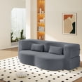 thumbnail image 3 of Miekor Modern Floor Sofa with 2 Pillows,Convertible Teddy Fabric Foam-Filled Sleeper Sofa Bed,15" Twin Size Folding Mattress for Living Room,Guest Bed,Playroom,no assembly required,Dark Grey No7813, 3 of 9