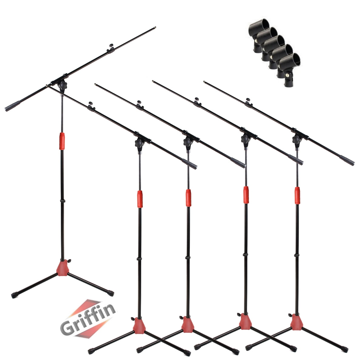 Griffin Microphone Stand with Boom Arm 5 PACK - Tripod Telescoping Studio Mic