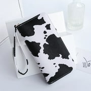 Aellinatey Stylish Cow Print Handheld Wallet PU Card Holder Purse for Fashionable Women