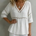 thumbnail image 2 of Women's V Neck T Shirts 3/4 Sleeve Blouse Summer Tops Dressy Casual Loose Fit Basic Tees by Yigetop White 2XL, 2 of 6