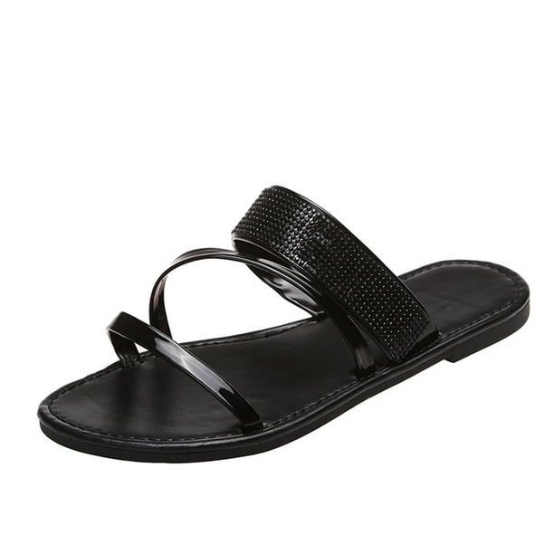 Amzcrzy Zapatos de mujer,Zapatos de mujer,Zapatillas de mujer, Pantuflas planas con cinturón de una palabra brillante para mujer, cómodas e informales Sandalias Mujer Zapatillas De Casa
