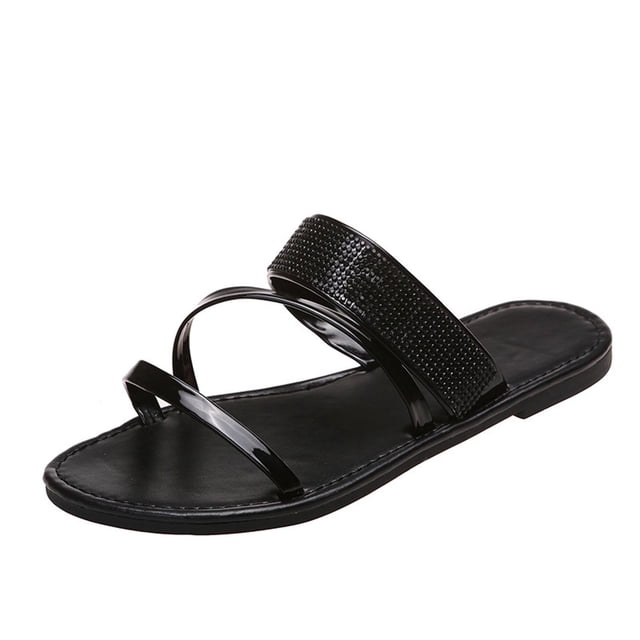 Amzcrzy Zapatos de mujer,Zapatos de mujer,Zapatillas de mujer, Pantuflas planas con cinturón de una palabra brillante para mujer, cómodas e informales Sandalias Mujer Zapatillas De Casa