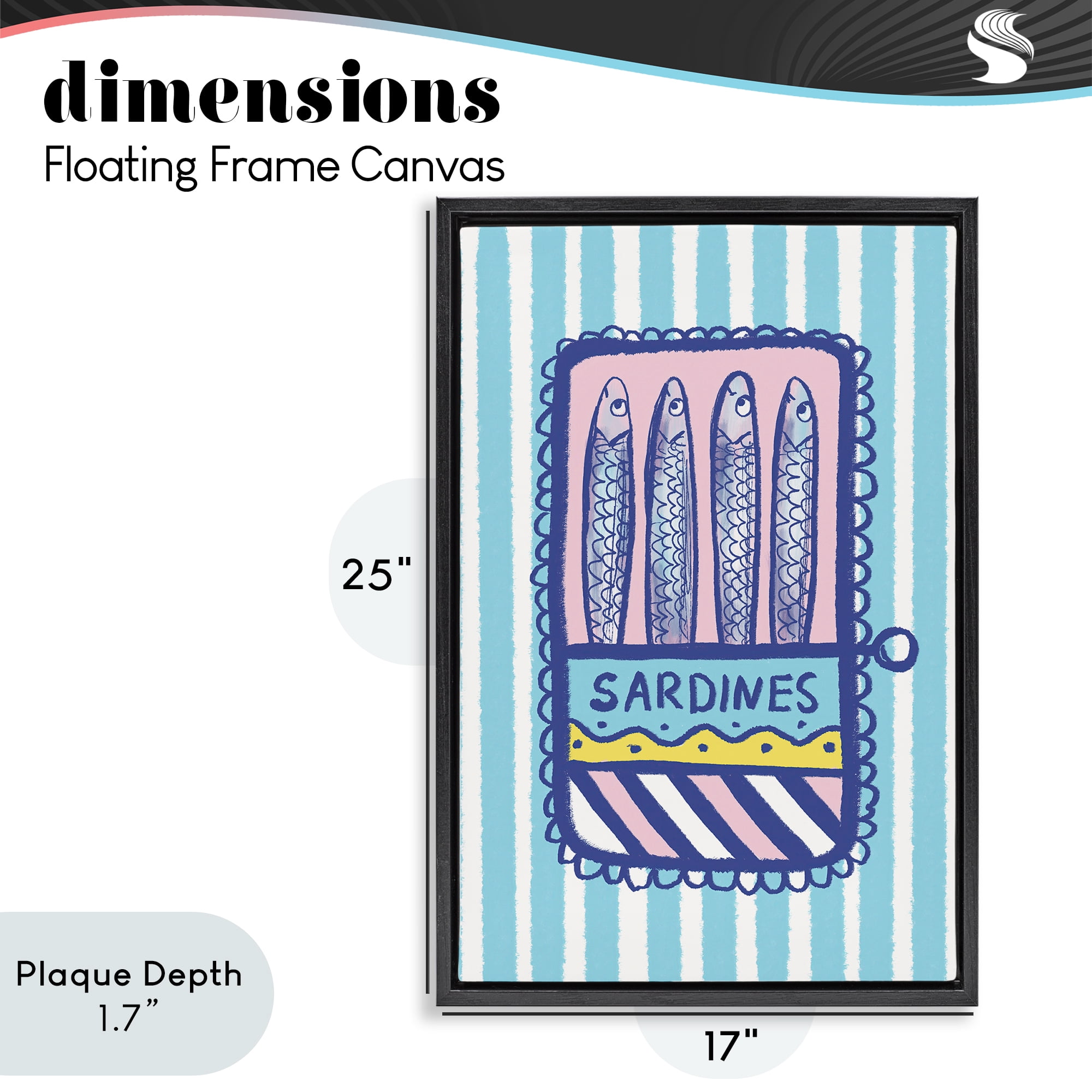 Stupell Industries Pastel & Stripes Sardines Black Framed Floater Canvas Wall Art, design by Florentina Dolci