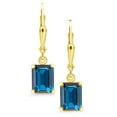 thumbnail image 2 of Gem Stone King 18K Yellow Gold Plated Silver London Blue Topaz Dangle Earrings for Women (3.97 Cttw, Gemstone November Birthstone, Emerald Cut 8X6MM), 2 of 5