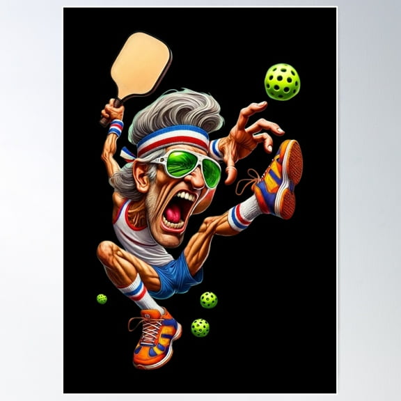 Exaggerated Pickleball Smash Caricature Poster Wall Art, Modern Wall Decor For Living Room Bedroom, 8x12 UNFRAMED