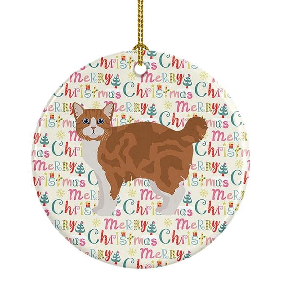 Manx #2 Cat Christmas Ceramic Ornament 2.8 in x 2.8 in