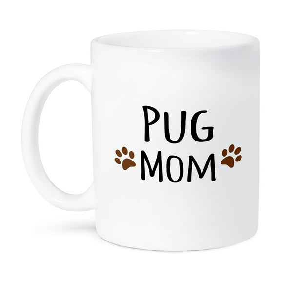 3dRose, Pug Dog Mom - Doggie by breed - muddy brown paw prints - doggy lover - proud pet owner mama love, 15oz Mug