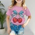 thumbnail image 2 of TOOYOU 4th Of July Girls T Shirts Short Sleeve Tee Bow Print Crewneck T-Shirt Casual Fit Basic Top Girl'S Summer Versatile Patriotic Top Size 12-13 Years Hot Pink, 2 of 4