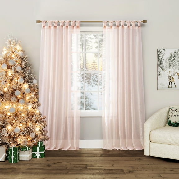 No. 918 Krista 1-Piece Holiday Twist Tab Sheer Tab Top Curtain Panel, 51"x63", Blush