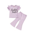 thumbnail image 2 of Baby Girl Summer Outfits Letter Print Short Sleeve T-Shirt and Elastic Flare Pants Cute 2 Piece Clothes, 2 of 10