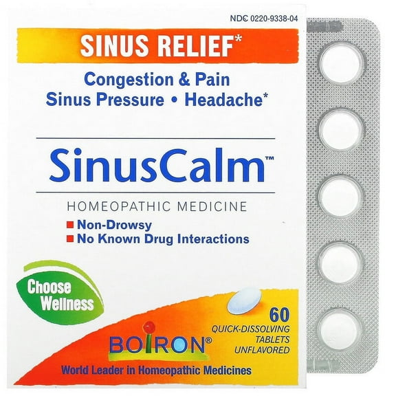 Boiron, SinusCalm, Sinus Relief, Unflavored, 60 Quick-Dissolving Tablets Pack of 3