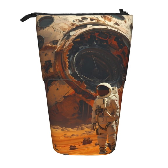Xecao Astronaut Exploring Mars Print Telescopic Pencil Bag Pen Holder Pop Up Stationery Case Stand-up Retractable Transformer Bag Standing Organizer