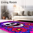 thumbnail image 2 of ODIKA 2'x3' Machine Washable Non-Slip Area Rug, Smiling Skull Surrounded by Gothic Blooms High Traffic Rug with Pad, Pink, 728141, 2 of 8
