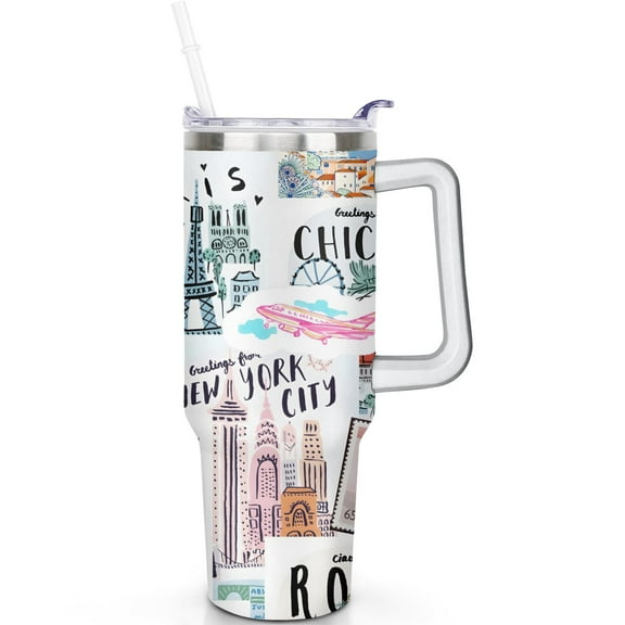 40 oz Travel Theme Tumbler with Straw Gym & Fitness 40oz Travel Tumbler Handle Spill Proof Lid Double Insulated Protein Shakes