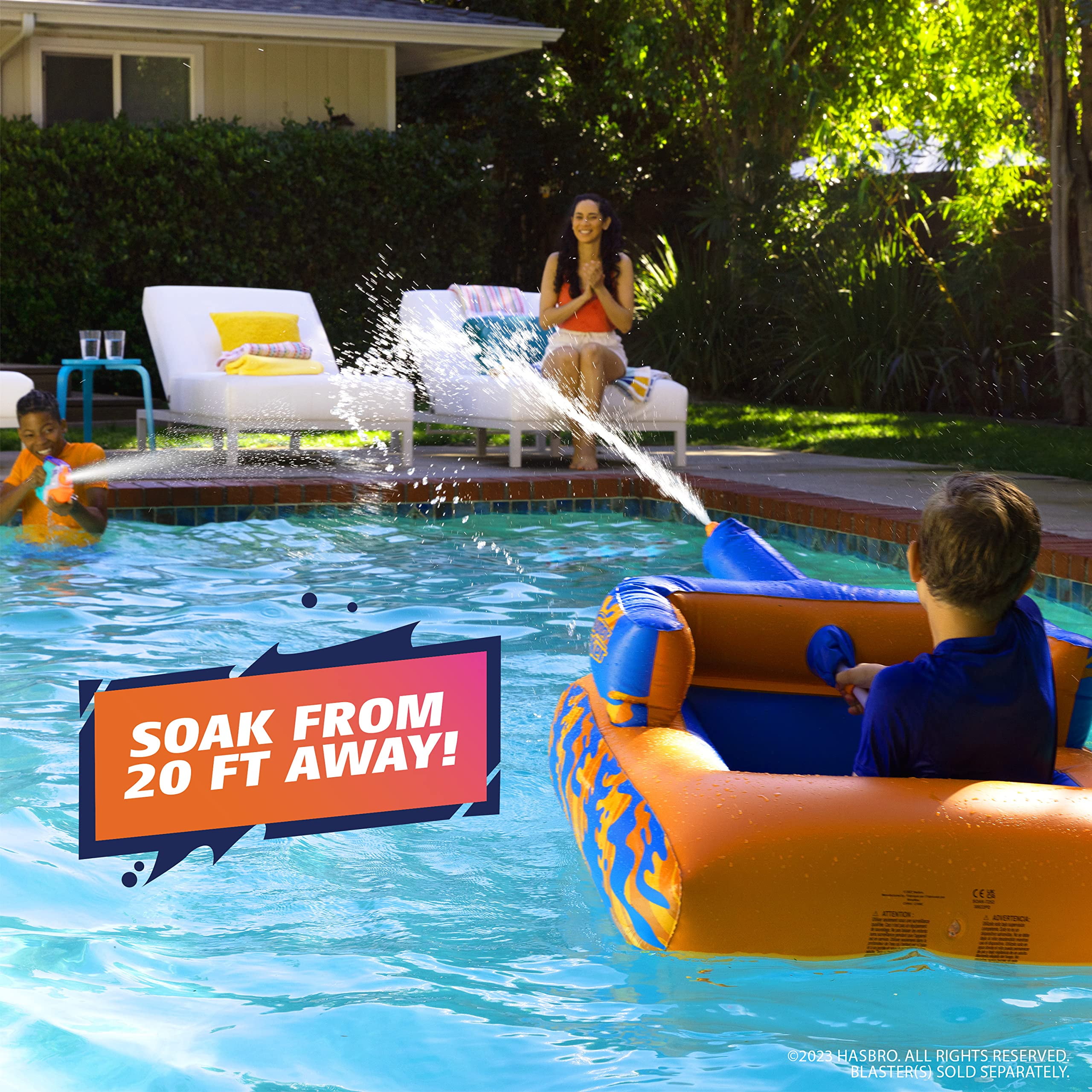 NERF Super Soaker Megaforce Battle Tank Inflatable Pool Float with Pool-Fed Mega Water Blaster