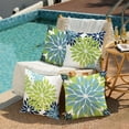 thumbnail image 4 of Green Blue Flower Pillow Covers 18x18 Inch Set of 4 White Blue Colored Throw Pillows Outdoor Waterproof Decor for Living Room Sofa Patio Funiture Garden Floral Linen Cushion Case 008B, 4 of 6