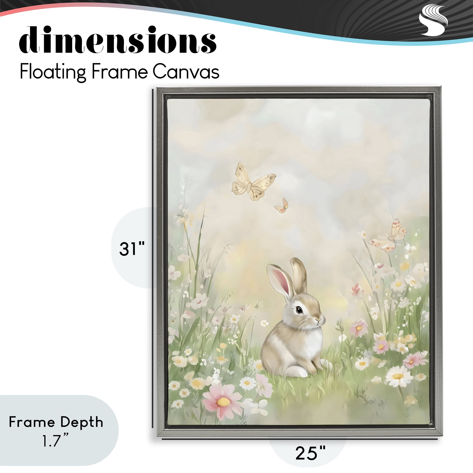 Stupell Industries Nursery Bunny in Meadow Gray Framed Floater Canvas Wall Art, design by Arlington Prints
