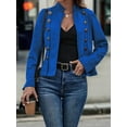 thumbnail image 6 of Women'S Faux Suede Jackets Fall Casual Long Sleeve Stand Collar Open Front Cropped Blazer Jacket Coat Blue XL, 6 of 7