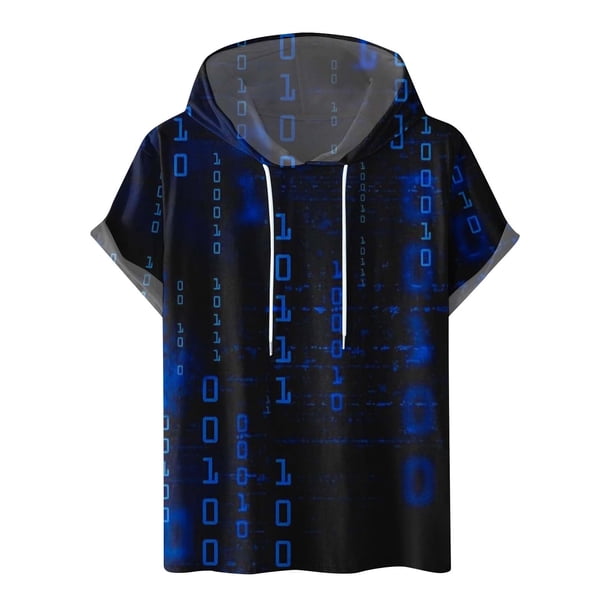 Pantalones Cortos Casuales para Hombre Impresión Digital Pullover Camiseta con Capucha Deportiva de Fitness, Blusa de Cuello Redondo de Poliéster para Al Aire Libre, Diaria Y Toda la Temporada