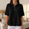 thumbnail image 7 of Stichou Polo Shirts for Women Short Sleeve Button Waffle Knit Golf Tee Cotton Business Casual 2026 Summer Work Tops Black 3XL, 7 of 7