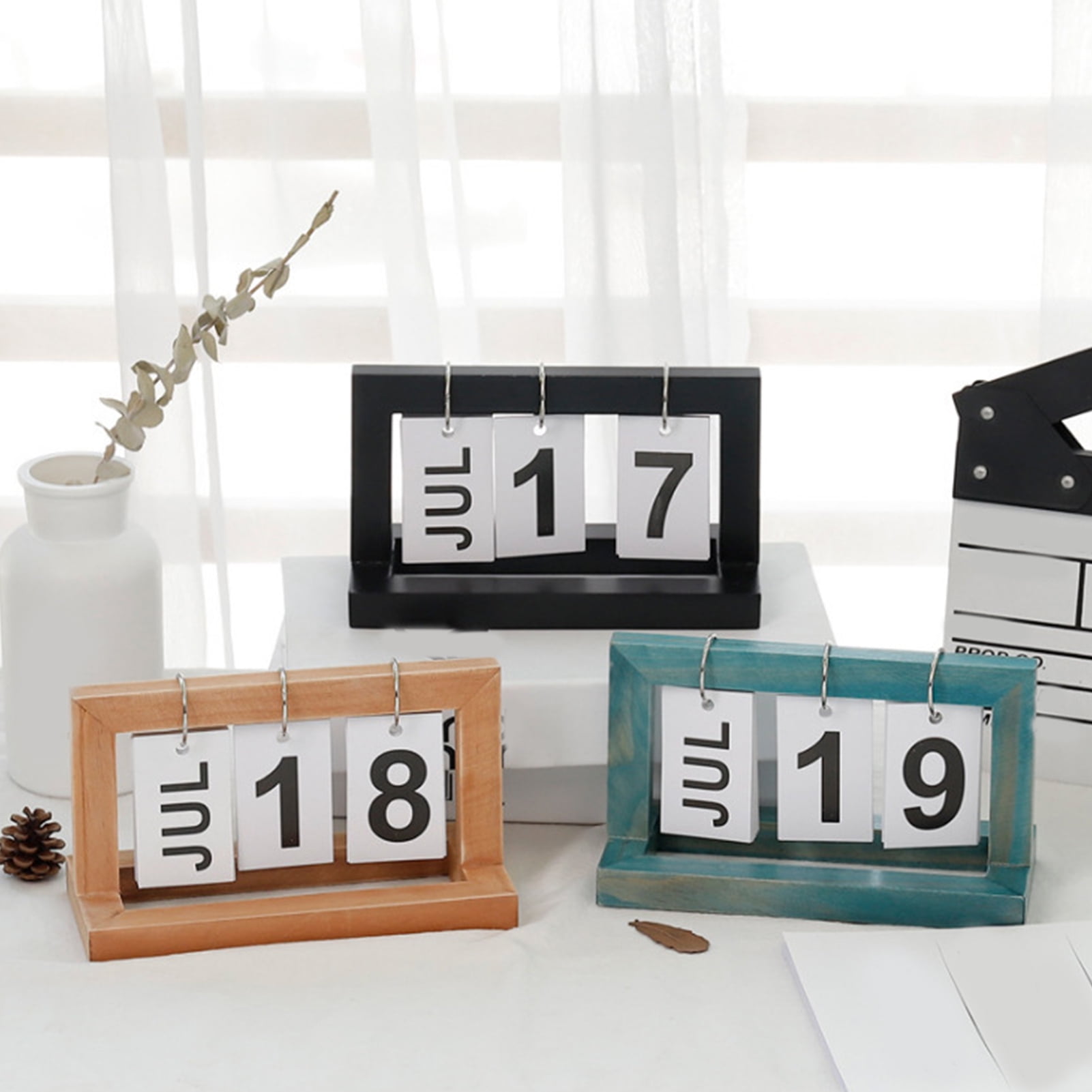 Perpetual Wooden Bureau Bloc Calendar Shabby date Decor Home desk office c4h2