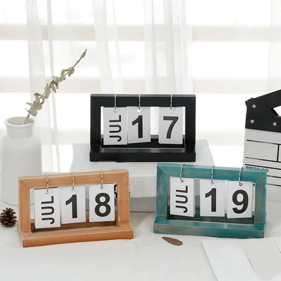 Calendar Block - Wooden Perpetual Desk Calendar - Home and Office Decor,Creative Nordic Wooden Page-turning Calendar Ornament Study Desk Decoration