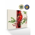 thumbnail image 2 of Cardinal Birds Canvas Print Wall Art Green Leaf Berry Red Plaid Vintage Linen Pictures Painting Morden Artwork for Living Room Bedroom, Ready to Hang - 12"x16", 2 of 6
