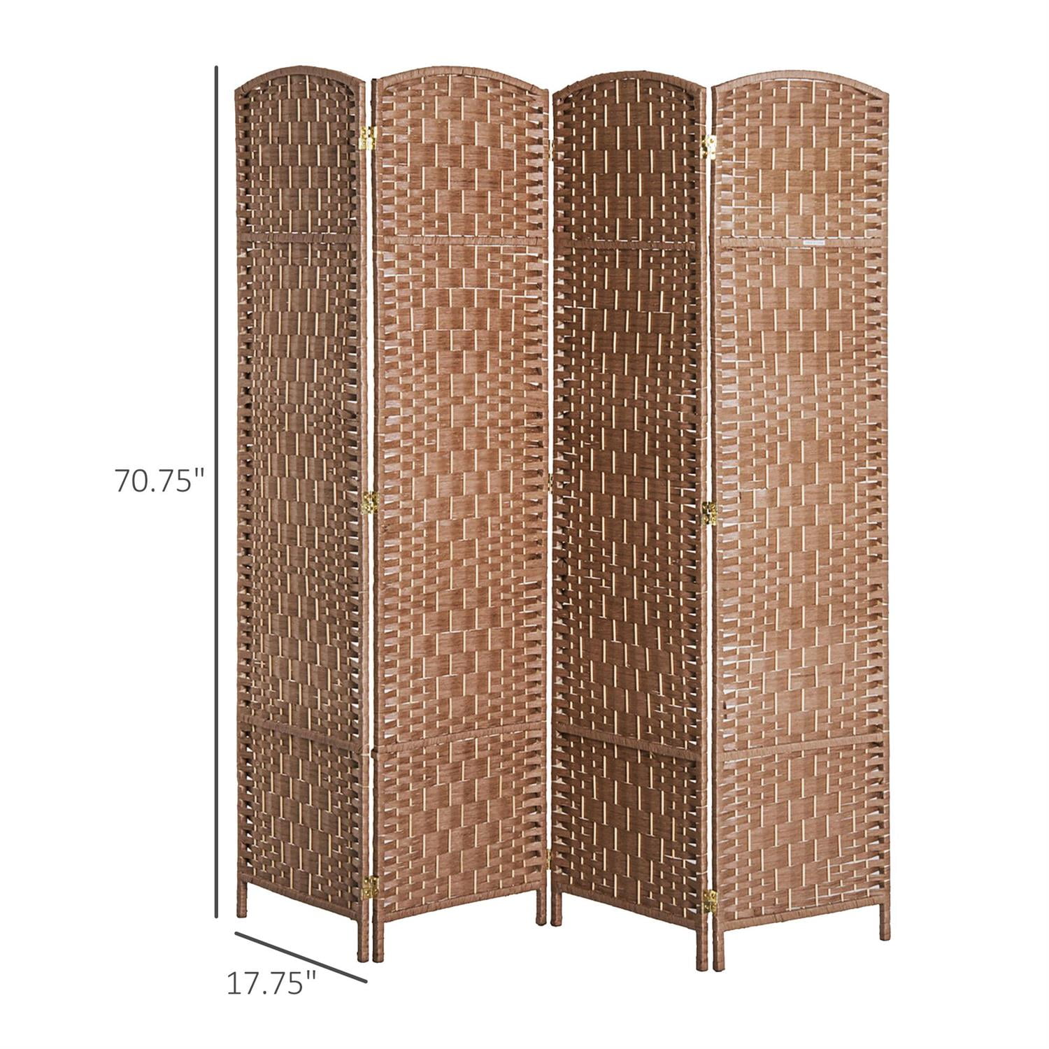 Demi Bonn 4-Panel Folding Privacy Screen Room Divider, 6ft Tall Wicker Weave Partition for Home Office and Bedroom Use, Brown