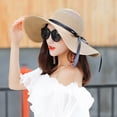 thumbnail image 1 of OUTAD - Sombrero de playa para mujer, portátil, plegable, enrollable, de ala ancha, con visera solar y protección UV, de paja flexible y flexible, para playa, color negro, caqui y azul marino., 1 of 6