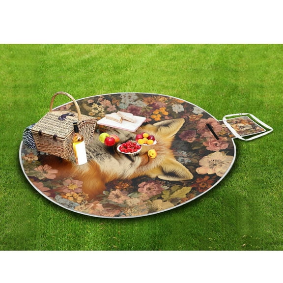 Picnic Blankets Teencool Beach Blanket Creatively Fox in Flowers Pattern Outdoor Blanket for Travel
