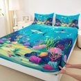 thumbnail image 4 of spefrowx Cartoon Underwater Swordfish Bed Sheets for Kids, Teal Coral Tropical Fish Full Size Sheets, 4pcs, 1 Flat Sheet, 1 Fitted Sheet and 2 Pillowcases, 4 of 5