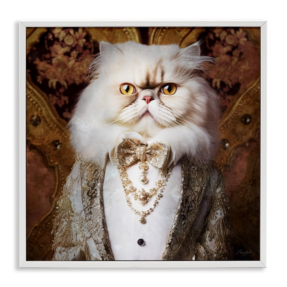 Stupell Industries Art Deco Fancy Cat Portrait White Framed Giclee Art, 17 x 17, by Roozbeh