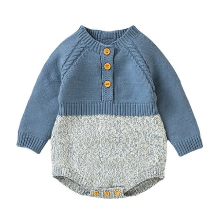 

Baby Girl Boy Patchwork Knit Sweater Romper Button Sweatshirt Long Sleeve Warm Tops Fall Winter Clothes Baby Boy Sweater Romper 6 9 Month Boy Baby Easter Outfit Boy Size 9 Months Baby Boys Clothes