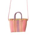 thumbnail image 1 of Woven Bag Colorful Plastic Strip Handle Small Cute Fashionable Square Bag for Summer Beach Light Pink, 1 of 5