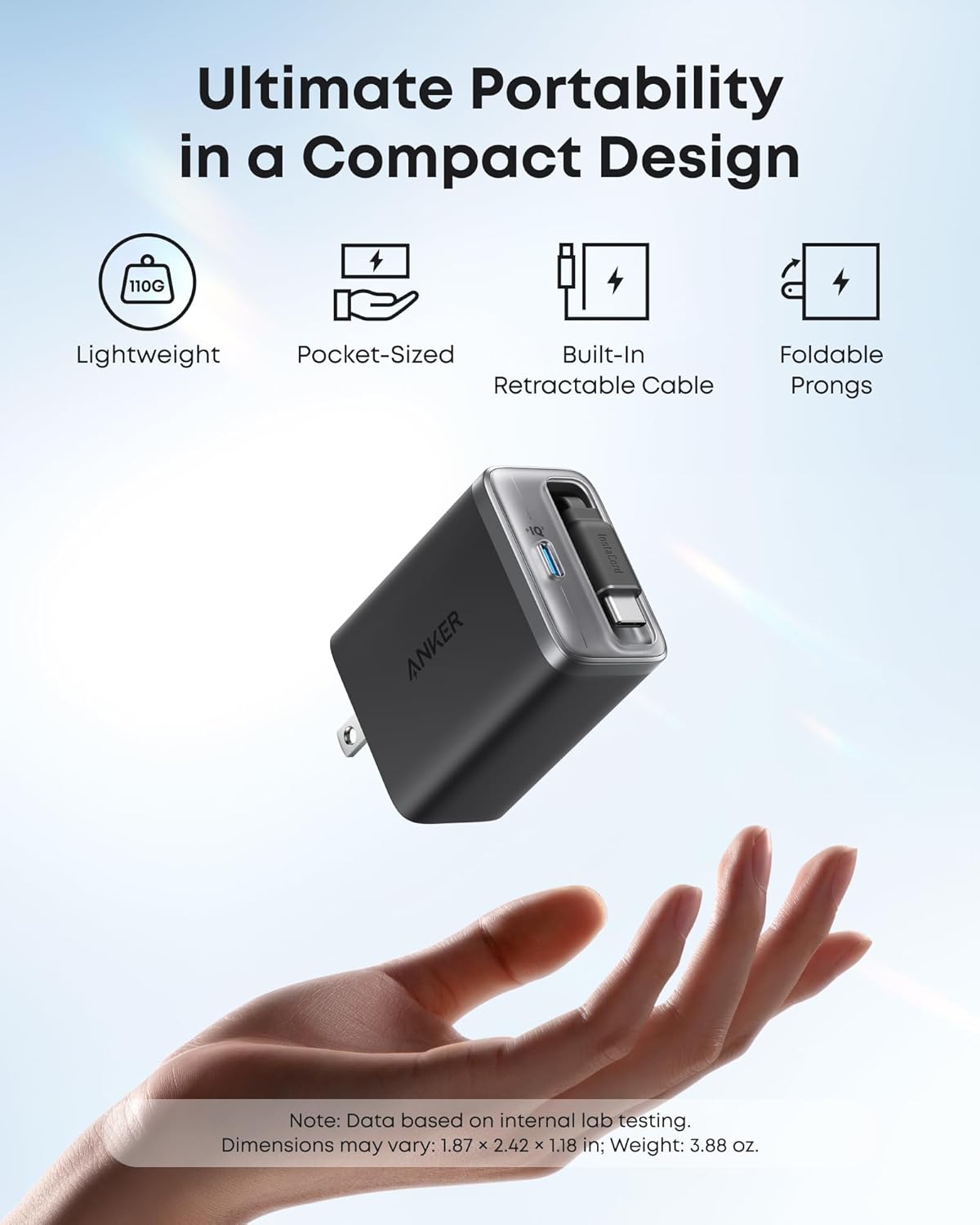 Anker Nano USB C Charger Block, 35W Max 2-Port High-Speed Compact Charger with Durable Built-in Anker InstaCord Retractable Cable