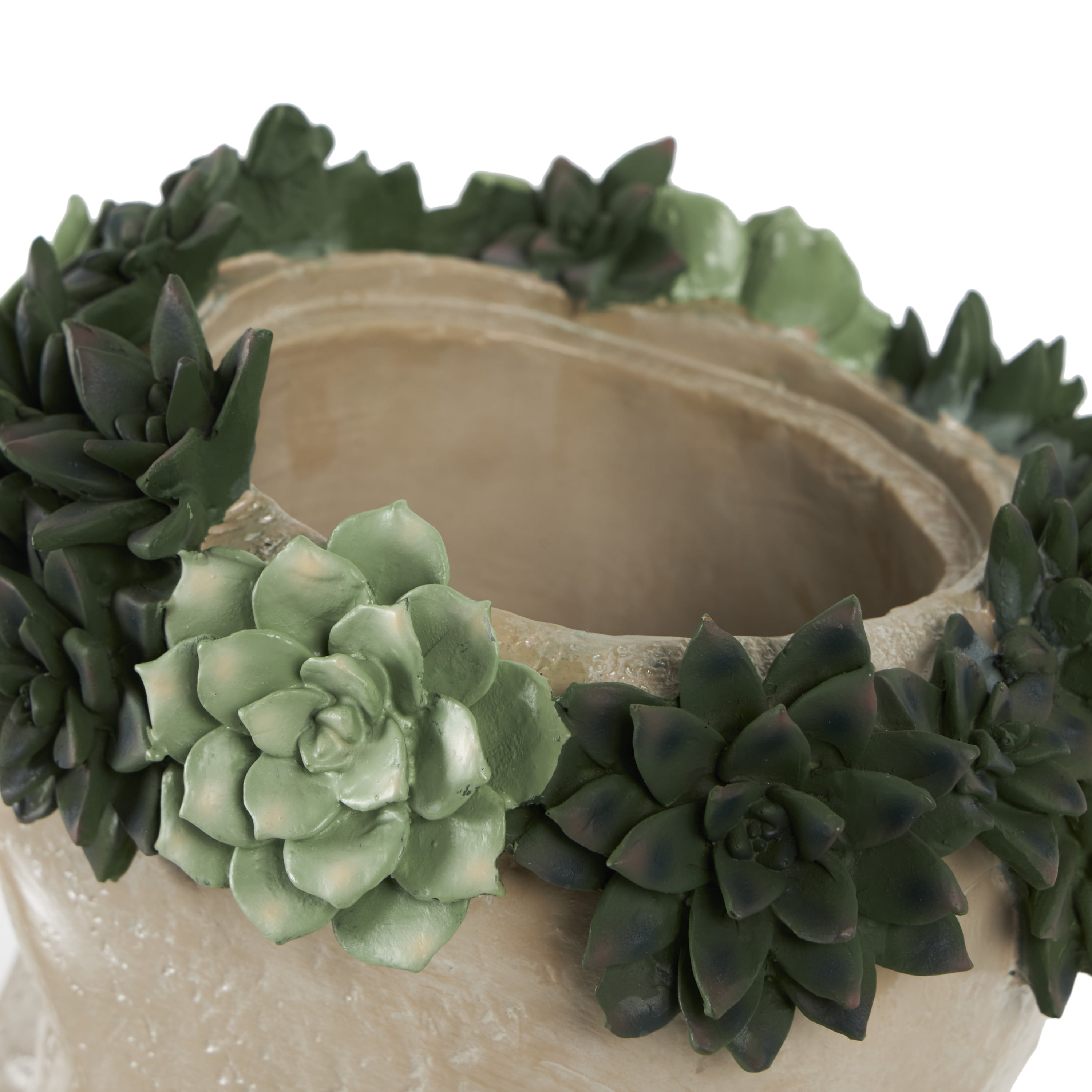 DecMode 10" x 17" Bust Beige Resin Woman Planter with Succulent Crown and Orange Top