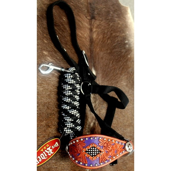 Horse Noseband Tack Bronc Leather HALTER Tiedown Lead Rope 280372