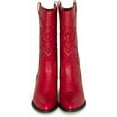 thumbnail image 4 of Ring- Women's Cowboy / Cowgirl Pull On Western Stacked Heel Mid Calf Almond Pointed Toe Boots (Red Pu, 5.5), 4 of 6