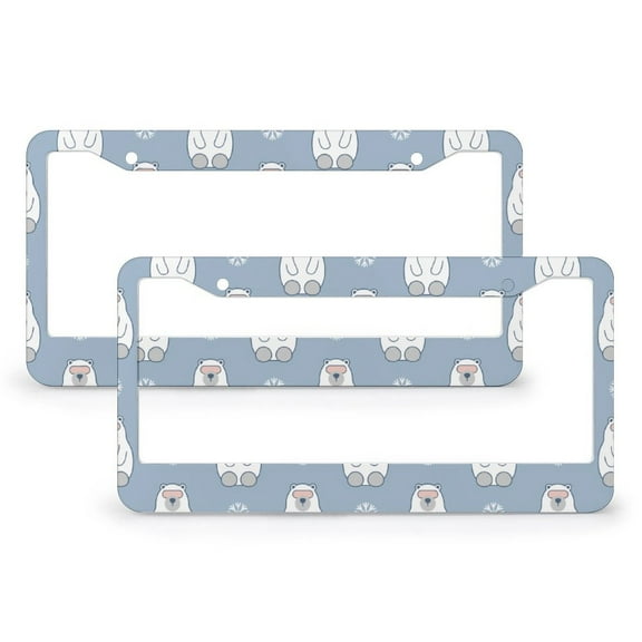 Bear Snow Wihter License Plate Frames 2 PCS Seamless Pattern Auto Car Accessories Tag for Girl Women Men Vehicles 2 Round Holes Quality Aluminum Metal License Plate Frame