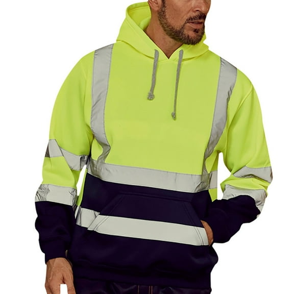 Viikei Mens Plus Size Jackets Clearance Mens Coats Outerwear Winter Mens Hoodies Fluorescent Reflection Road Work High Visibility Zipper Jacket Coat