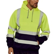 NGTEVOOS Mens Road Work High Visibility Pullover Long Sleeve Hooded Sweatshirt
