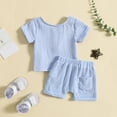 thumbnail image 4 of Baby Unisex Spring Summer Solid Button Cotton Short Sleeve Tshirt Shorts Outfits Clothes Kids And Teens, 4 of 4