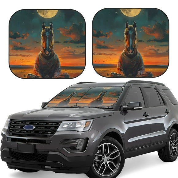 Wukai Sunset Prairie Meditating Horse Car Front Windshield Sun Shade,Sun Visor Shield Block Automotive Interior Protector Blocks UV Rays-Small