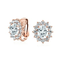 Bling Jewelry Womens Traditional Bridal CZ Halo Oval Stud Clip-On Earrings for Non-Pierced Ears